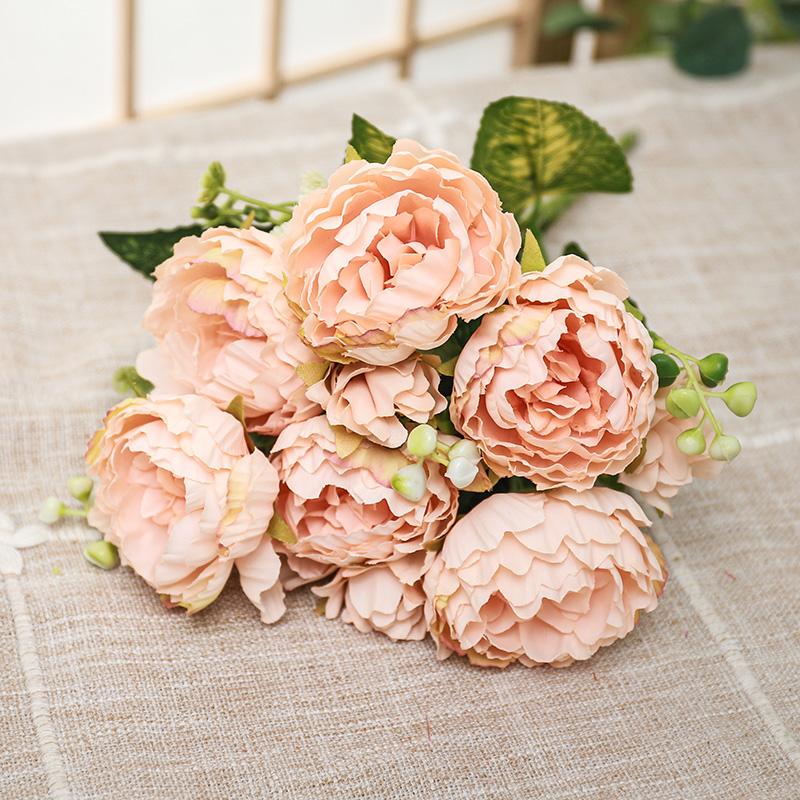Artificial Flowers Decor 7 Heads Silk Peony Rose Hydrangea Bouquet Home Christmas Party Decorations Wedding Bride Fake Flowers