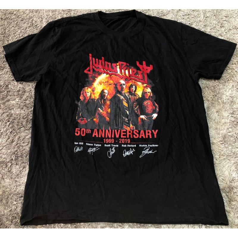H90 Judas Priest 50th Anniversary 2019 Black Cotton T Shirt Heavy Metal Unisexs L