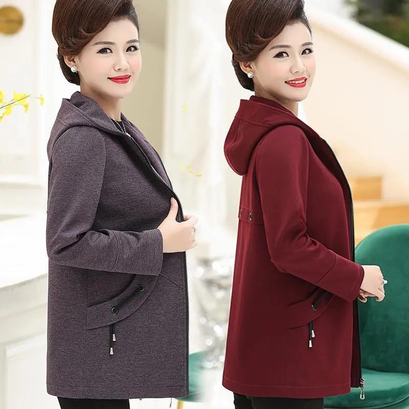 Spring Autumn Mother Windbreaker Middle-Aged Elderly Coat Women's Outerwear Tops Wear Jacket Plus Size