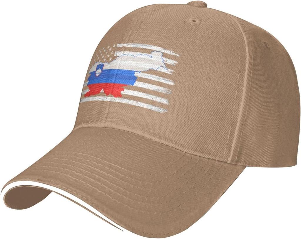 Slovenia Map US Flag Distressed Baseball Cap Polyester Casual Snapback Hat Outdoor Sun Protection Adult
