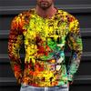 Spring and Autumn Round Neck 3D Colorful Geometric Pattern Printed Top Fashionable Casual Optical Illusion Long Sleeved Men's T-shirts