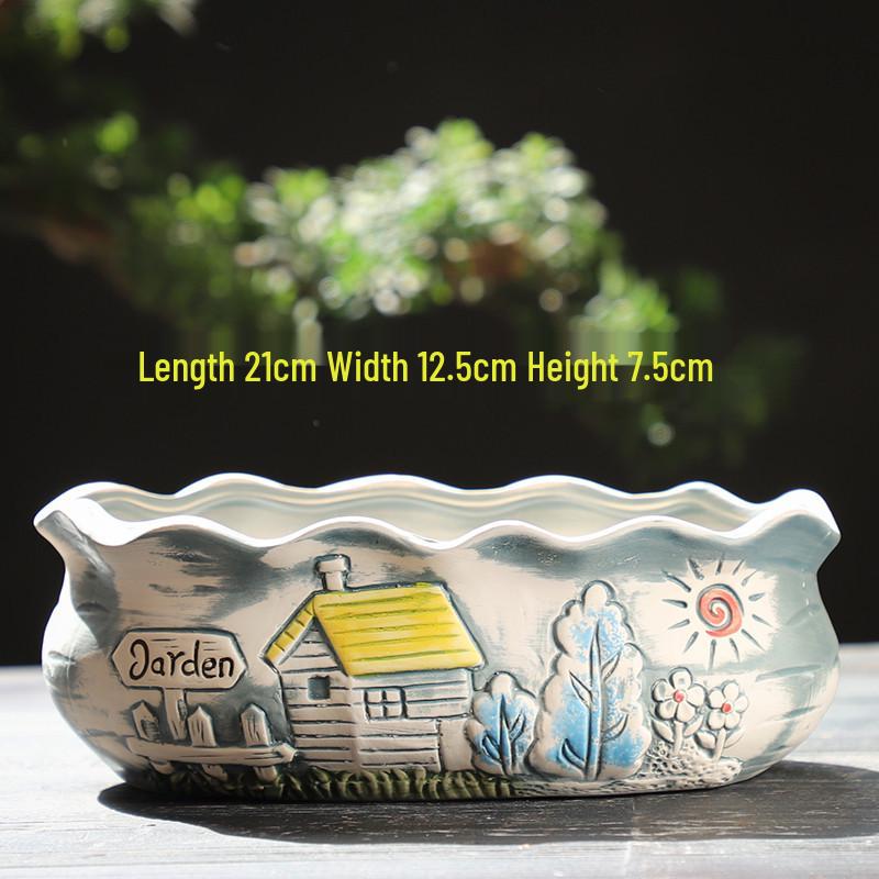 Мультяшный грубый керамический большой керамический горшок для суккулентов в стиле книжки с картинками