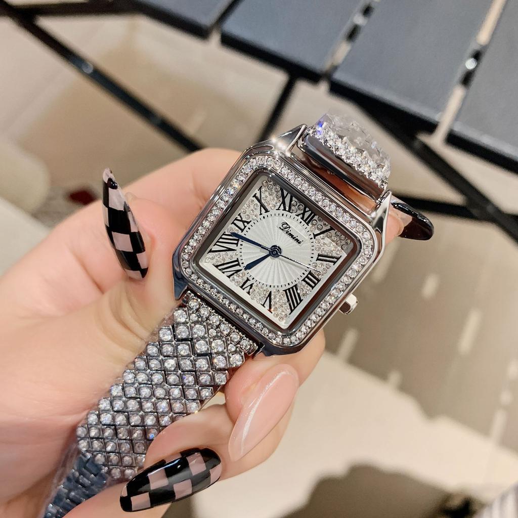 Niche Light Luxury Watch Women's Fashion Full Diamond Bracelet Watch Korean Version Roman Scale Temperament Women's Rhinestone Watch