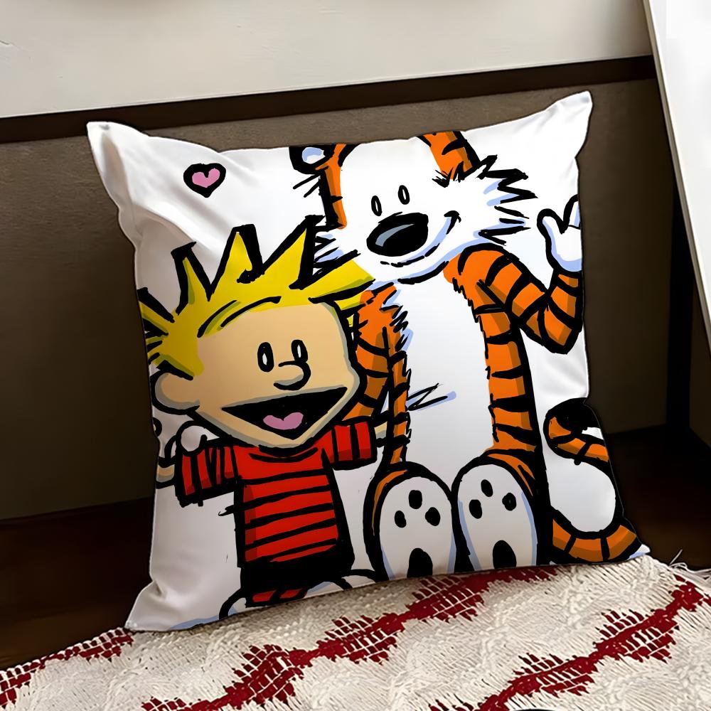 Cartoon CCalvin and HHobbes Cushion Cover Reversible Soft Durable Pillow Cover Home Car MultiScene Use for Daily Comfort