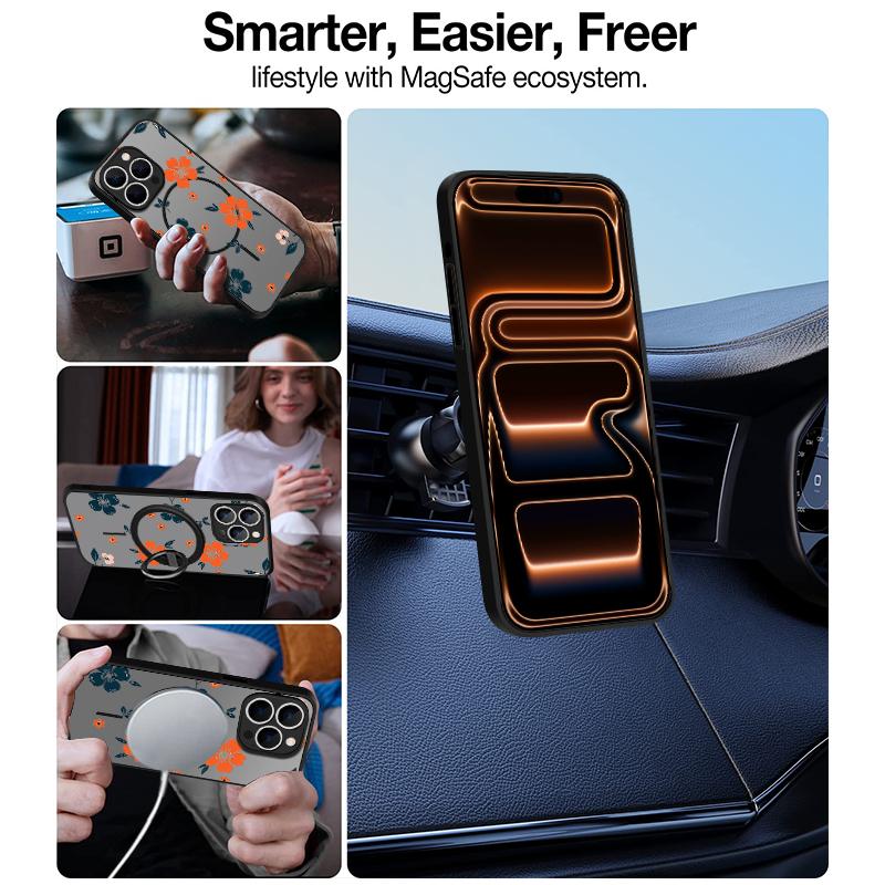Чехол с принтом мультяшных цветов для iPhone 17 Pro Max Чехол iPhone 16 15 14 13 Pro Max 17E Магнитный для Magsafe Тонкое кольцо Гибридный ТПУ+ПК Матовый чехол