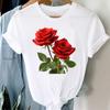 (Азиатский размер) Повседневная футболка с принтом «love flower» в стиле 90-х, футболка с коротким рукавом, модная женская одежда, женские футболки с принтом и круглым вырезом