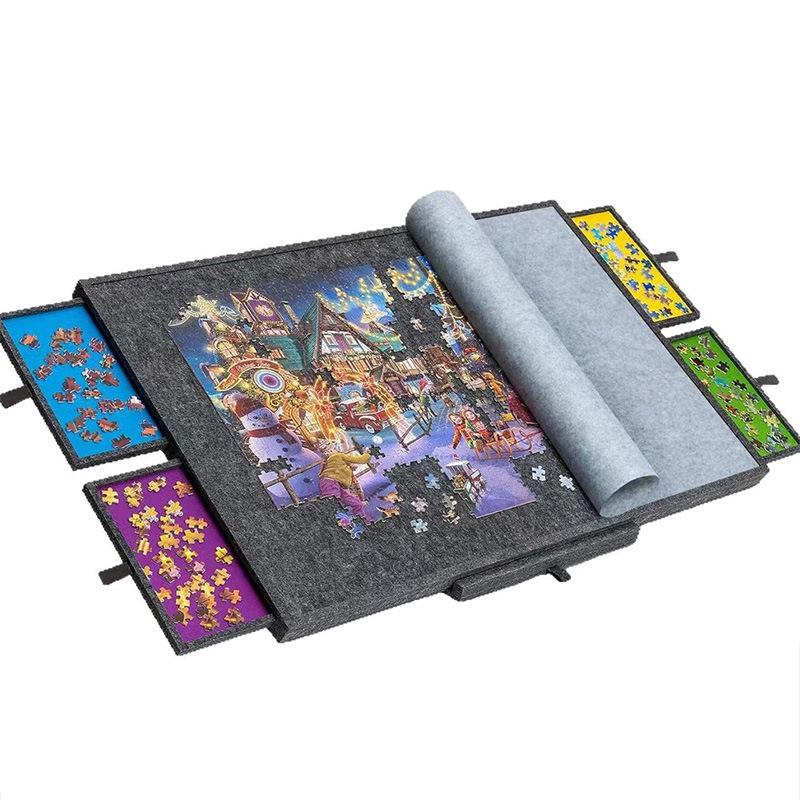 Детский трансграничный стол для пазлов - Не тканый коврик на 1000 деталей с 6 ящиками для портативной сортировки деталей пазлов