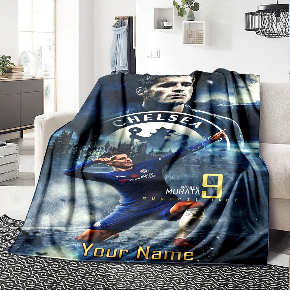 Chelsea Fc Football Player Customize Text Blanket Throw Customizable Blanket Comfortable Versatile for Chair Living Room Office Chair Livingroom
