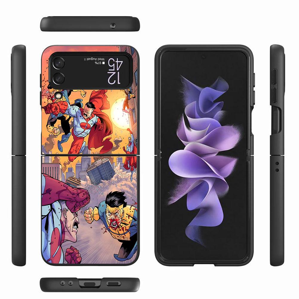 Мультяшный Неуязвимый Чехол для Samsung Galaxy Z Flip4 Flip3 5G Жесткий ПК Оболочка для Мобильного Телефона Z Flip 4 3 Черный Coque Zflip4 Zflip3 Чехол
