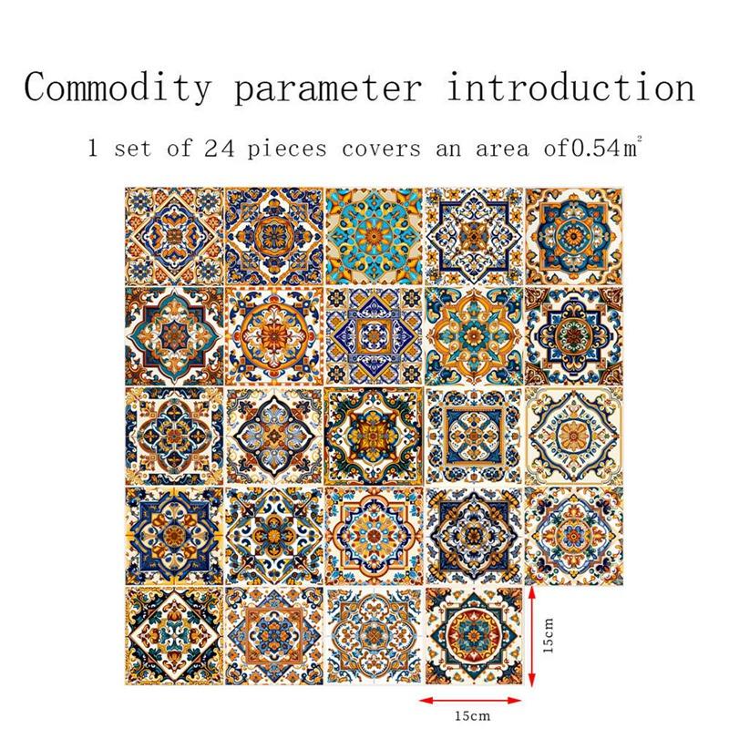 24pcs 6x6 Inch Mandala Decorative Tile Stickers Peel and Stick Adhesive Tile Patches for Home Decor Kitchen Backsplash Wall Art