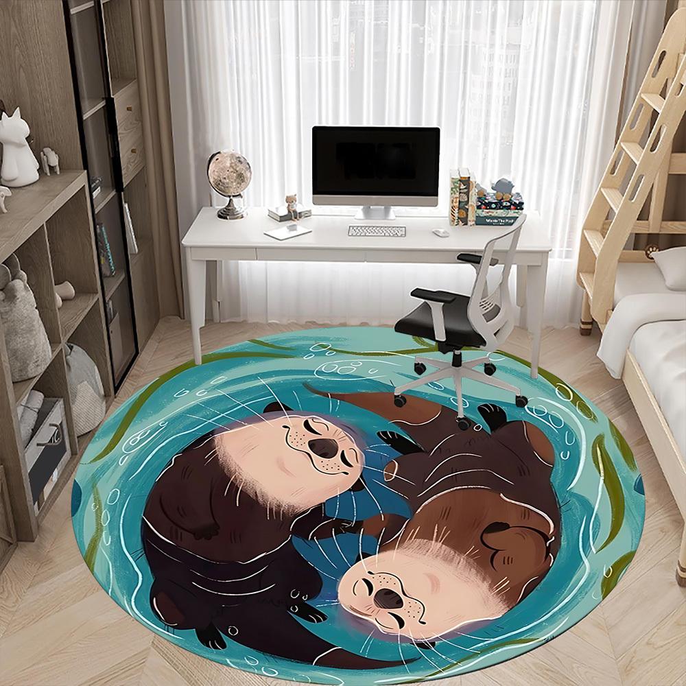 1pc Otters Water Office Round Area Rug, Indoor Mat Suitable For Office, Under Office Chairs Bedroom Living Room Home Decor, Room Deco 031