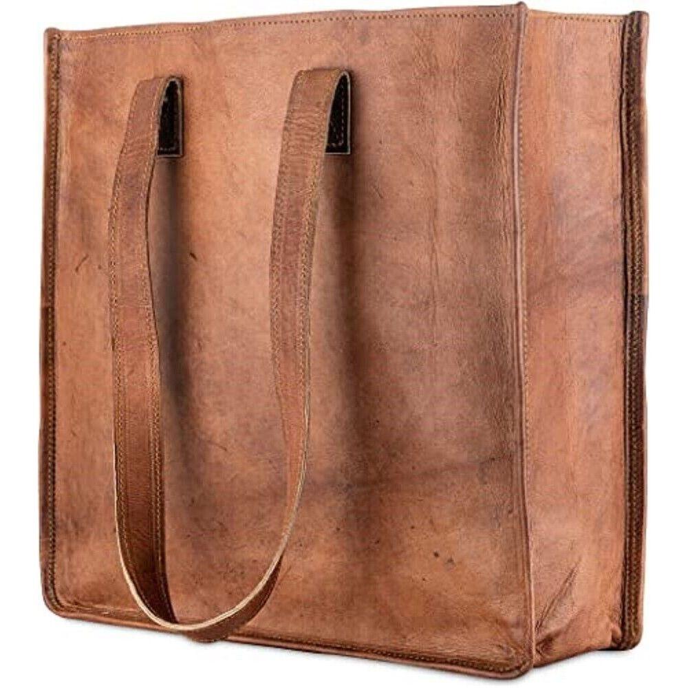 Большая сумка через плечо из натуральной козьей кожи 14X14 дюймов, коричневая женская сумка для покупок