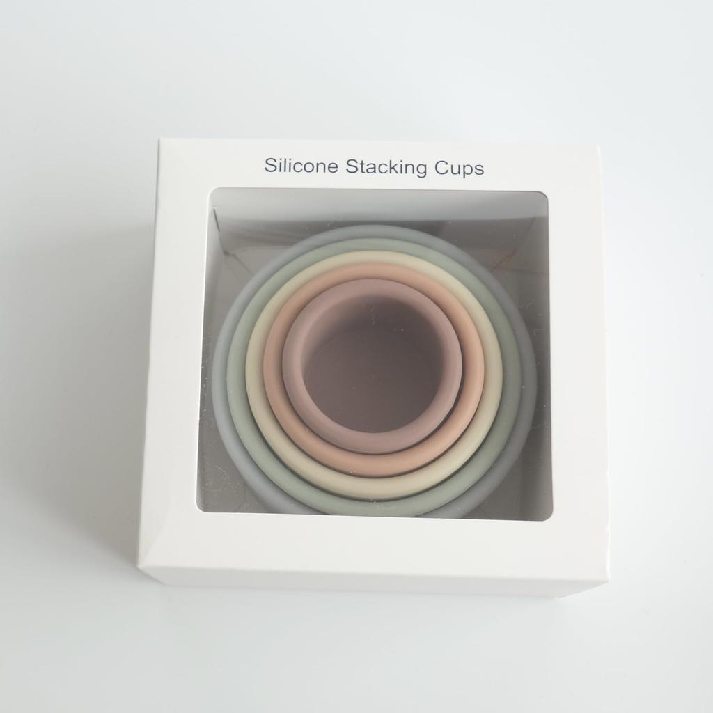 Fika Stacking Cups, Silicone, Dishwasher and Boiler Safe, Meets Food Sanitation Standards, Muted Colors, Supervised by a Kobe-based Nursery Teacher
