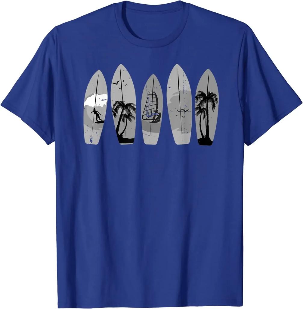 Surfing Surfboard Vintage Classic Retro Surfboarder Surfer T-Shirt Four Seasons Graphic T Shirts Hombre Aesthetic Cotton Casual Unisex