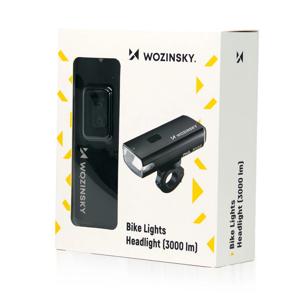 Lampka rowerowa przednia Wozinsky + kabel USB-C (3000 lm) - czarna
