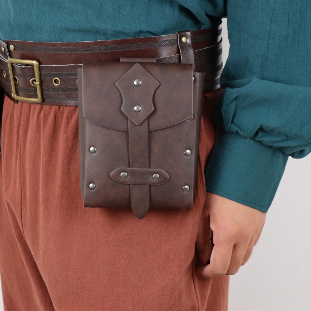 Средневековый пояс из ПУ кожи с медной монетой, набедренная сумка, широкий пояс для косплея, ренессансный ретро-пояс, реквизит для косплея, аксессуар