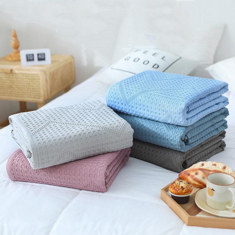 Cotton Blanket Summer Towel Thin Quilt for Double Queen King Bedspread Bed Sofa Cover Coverlet Waffle Plaid Knit Blanket Throw