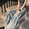 Unisex High-Street Retro Tassel Stitching Wide-Leg Jeans