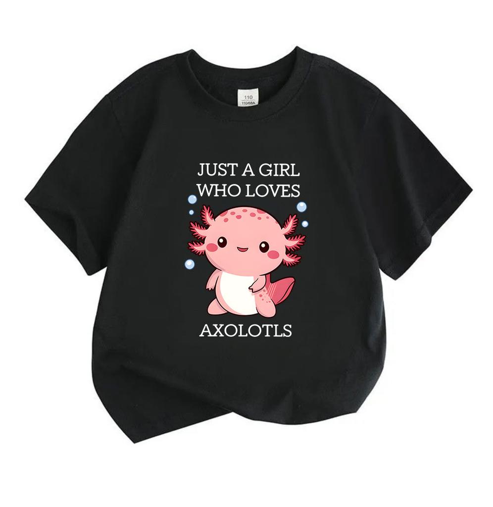 Kids Boys Girls 100% Cotton Crew Neck Short Sleeve T-Shirt, Cute Axolotl Print Casual Summer Tee for Axolotl Lover Little Girls Daily Wear