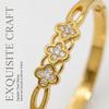 Elegant Gold Color Snap Bracelet Stainless Steel Flower Zircon Bangle Luxe Feel Women's Jewelry (60mm Inner Diameter)