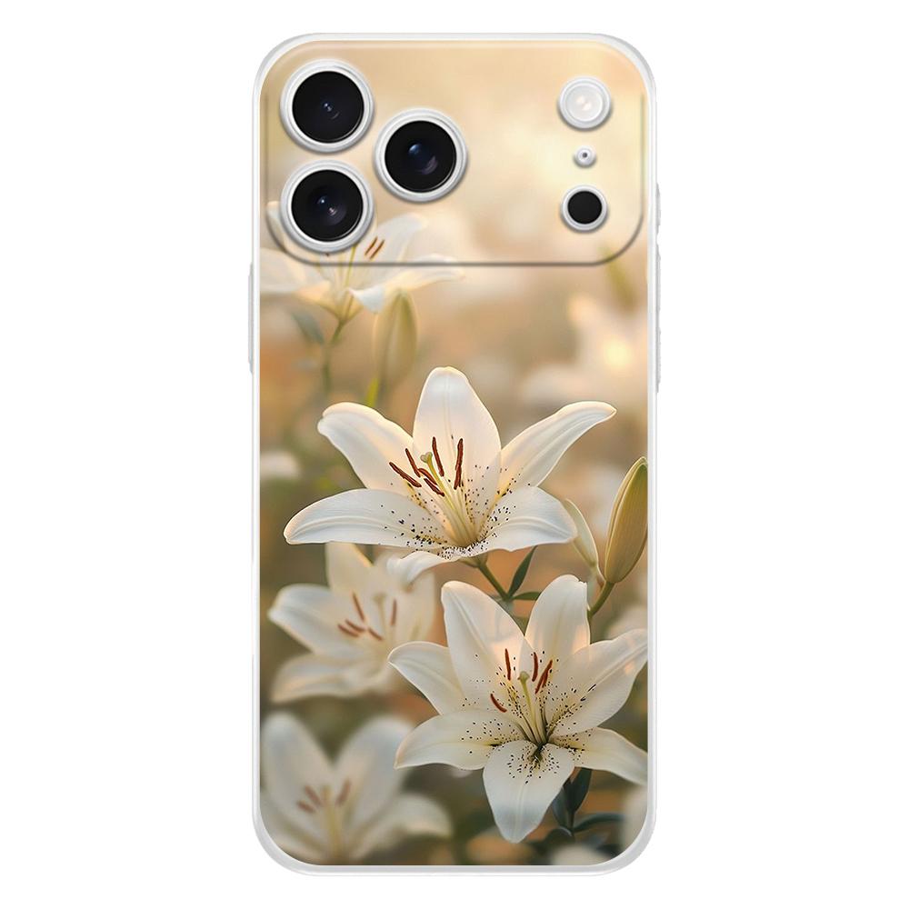 Мягкий чехол для телефона для iPhone 17 Air 16E 16 11 15 14 Pro MAX 12 13 7 8 Plus SE Пасхальный чехол Защита Реалистичный принт цветка лилии