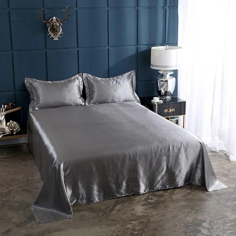 High End Rayon Queen Size Bed Sheet Set Luxury Solid Satin Silky Bedsheet Set High Quality Single Double Sheets and Pillowcase