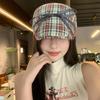 Клетчатая шляпа в британском стиле с бантом, женская, 2024 года, новая, ретро, универсальная, кепка газетчика, показывающая лицо, маленькая, берет