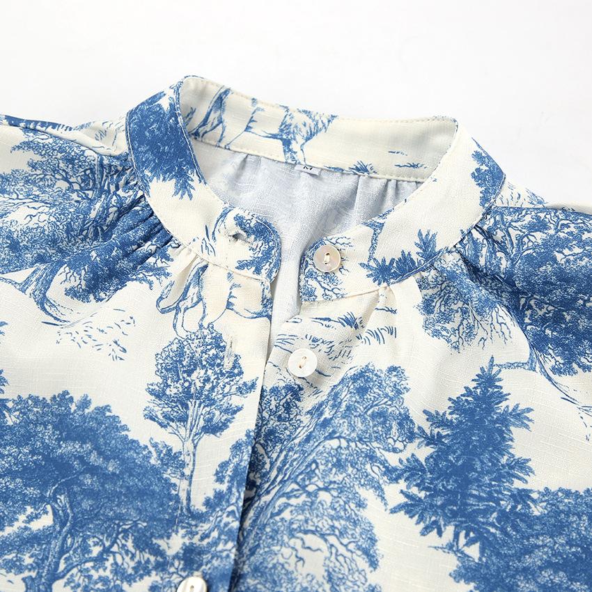 1116 Spring New Fashion Long Sleeve Loose Shirt European and American Versatile Casual Women's National Style Printed Shirt