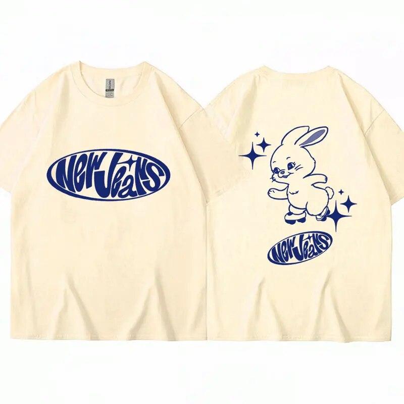 NewJeans Футболка с принтом кролика Модные милые футболки Kpop унисекс женские корейские с коротким рукавом негабаритные повседневные хлопковые футболки уличная одежда
