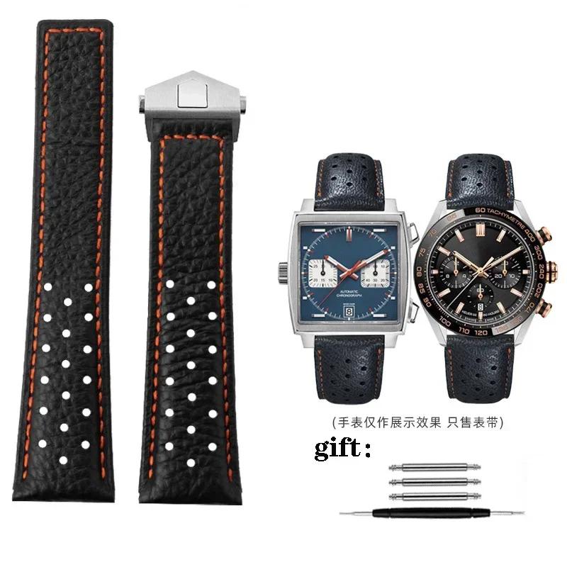 Классический ремешок для часов TAG Heuer Monaco CAW211M 211P CAW211R 211T из натуральной кожи шириной 22 мм, дышащий, с раскладывающейся пряжкой для мужчин