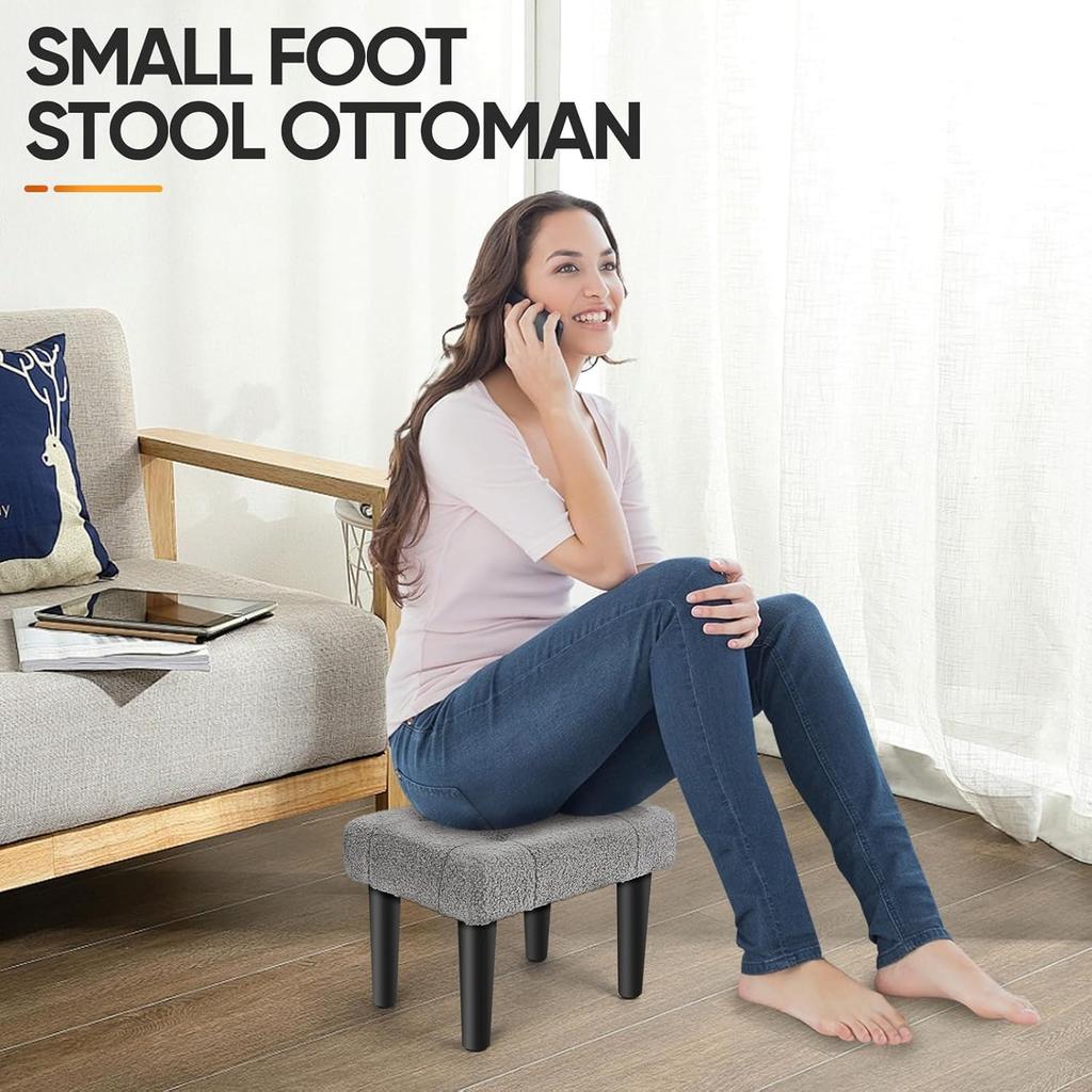 Маленькая подставка для ног пуф на ножках, плюшевый вельветовый табурет для офиса, гостиной, общежития, спальни | Серый