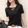 Летняя футболка женская свободный топ с V-образным вырезом