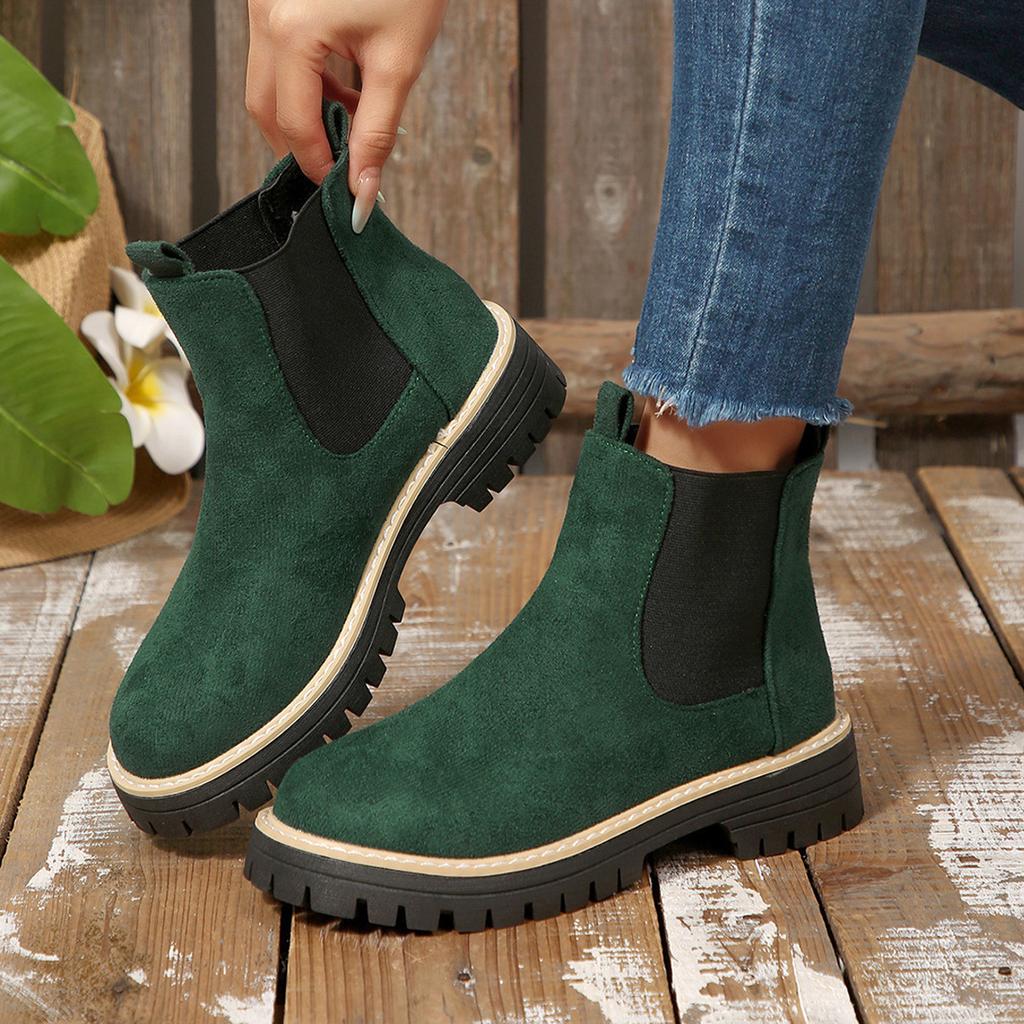 2025 Autumn and Winter New Foreign Trade Women's Martin Boots Large Size Round Head Thick Sole Thick Heel Suede Medium Boots