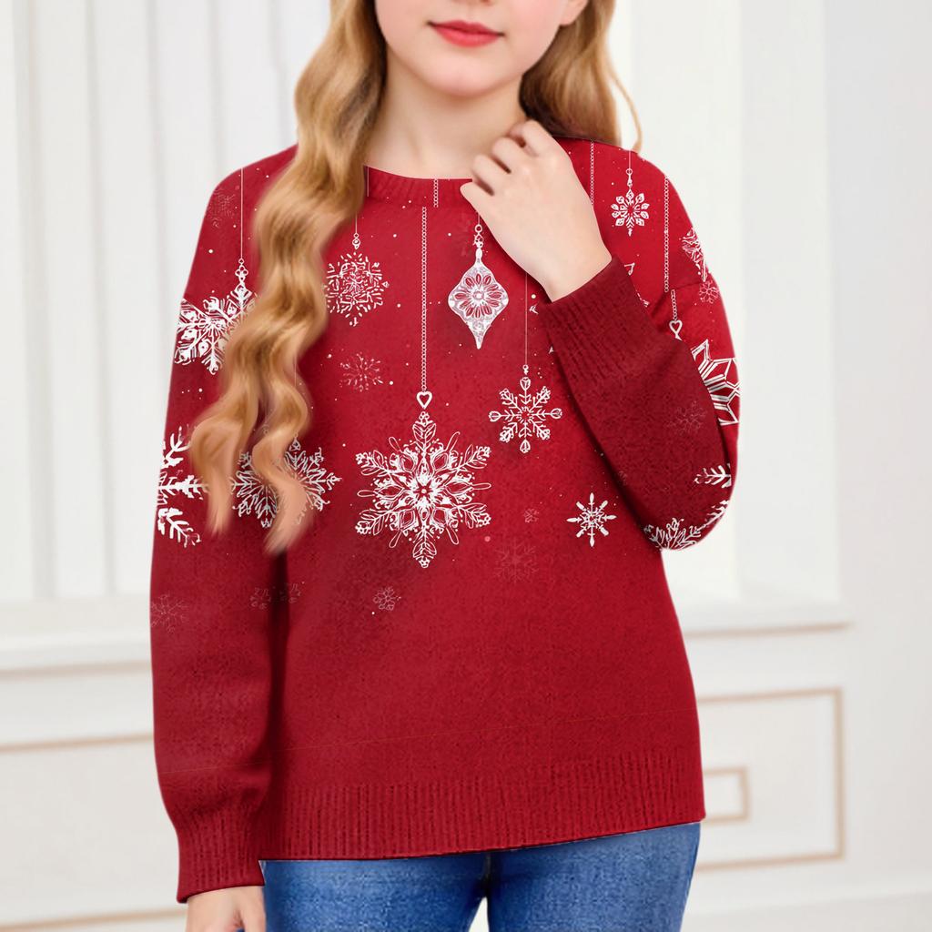 Рождественские свитшоты для детей мальчиков и девочек вязаный свитер милая рубашка осенний пуловер с круглым вырезом топы