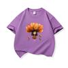 Kids Cotton T Shirt Orange Lotus Girl Print Crew Neck Short Sleeve Tee Casual Breathable Boys Girls Summer Tops