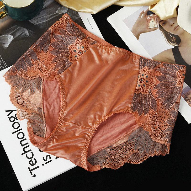 New Women Lace Flowers Panties Sexy Hollow Temptations Silk Breathable Underwear Tummy Mid Waist Butt Lift Panties Intimate Panties