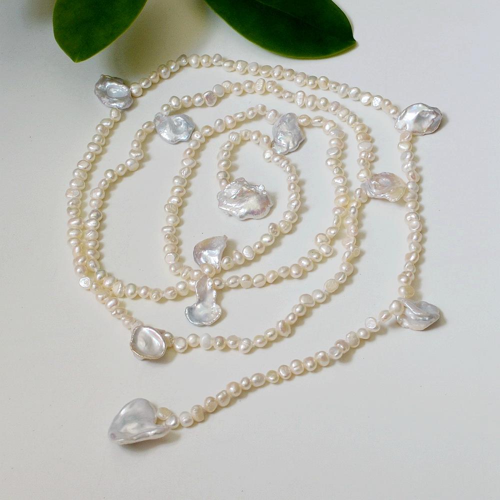 Женское длинное жемчужное ожерелье из белого натурального пресноводного жемчуга, ожерелье-свитер, нерегулярное макси-ожерелье в стиле барокко