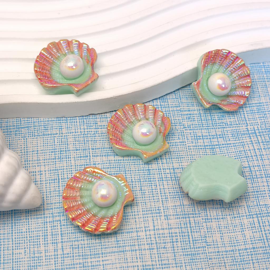 New Arrive 100Pcs Kawaii AB Plated Pearl Shells Flat Back Resin Cabochons for Home Decoration Figurine Crafts Accessories