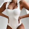 Lady Swimwear Solid Color Whorl Ruffled Monokini for Bright Summer Beach