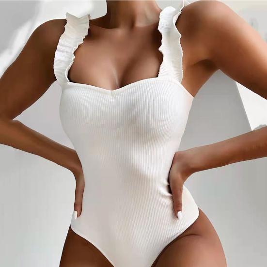 Lady Swimwear Solid Color Whorl Ruffled Monokini for Bright Summer Beach