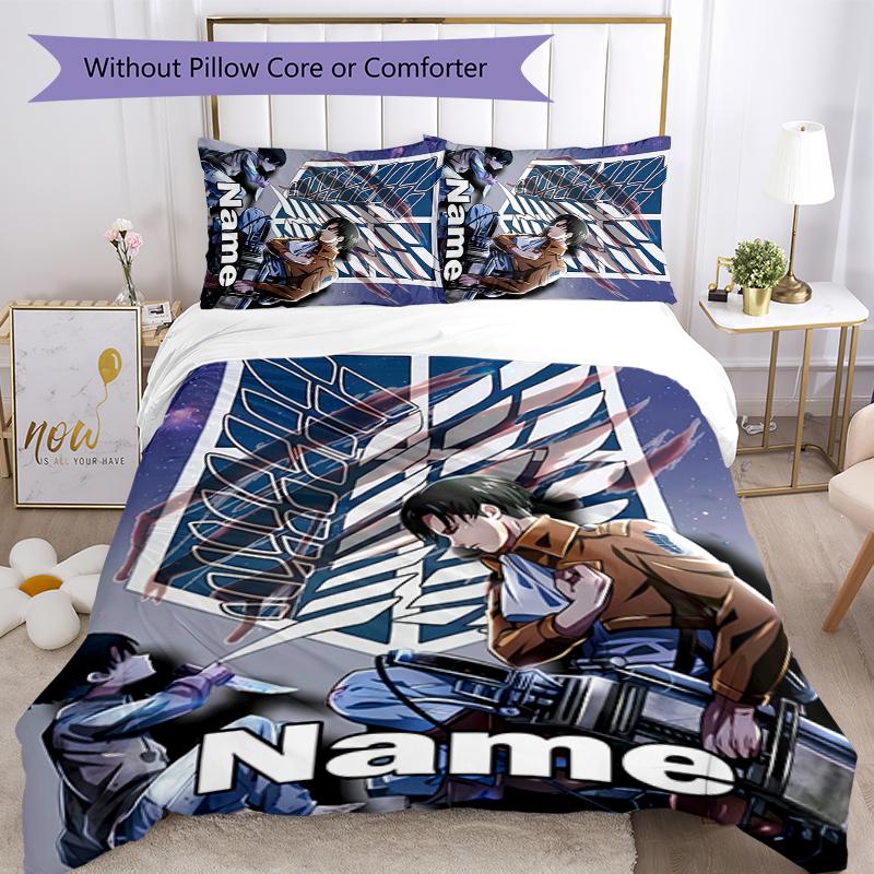 3pcs Custom Name Attack on Titan Bedding Set Duvet Cover Closure Includes 1 Duvet Cover & 2 Pillowcases for All Seasons Bedroom Decor
