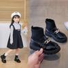 Korean Girls Knitted Elastic Socks Shoes New British Style Foot Leather Boots Velvet Children's Boots
