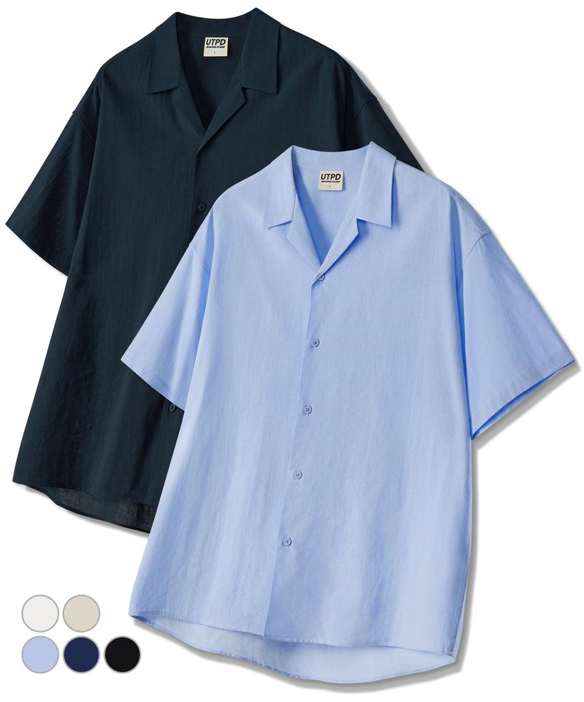UNTAPPED STUDIO Oversized Linen Open Collar Short Sleeve Shirt 5 Colors (Type B)