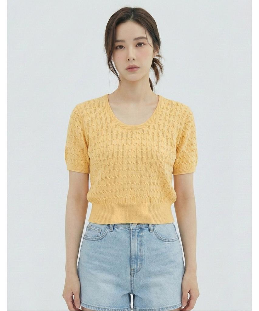 VANAKE Cable Knit Short Sleeve Knit_Vb35Ktm302Z