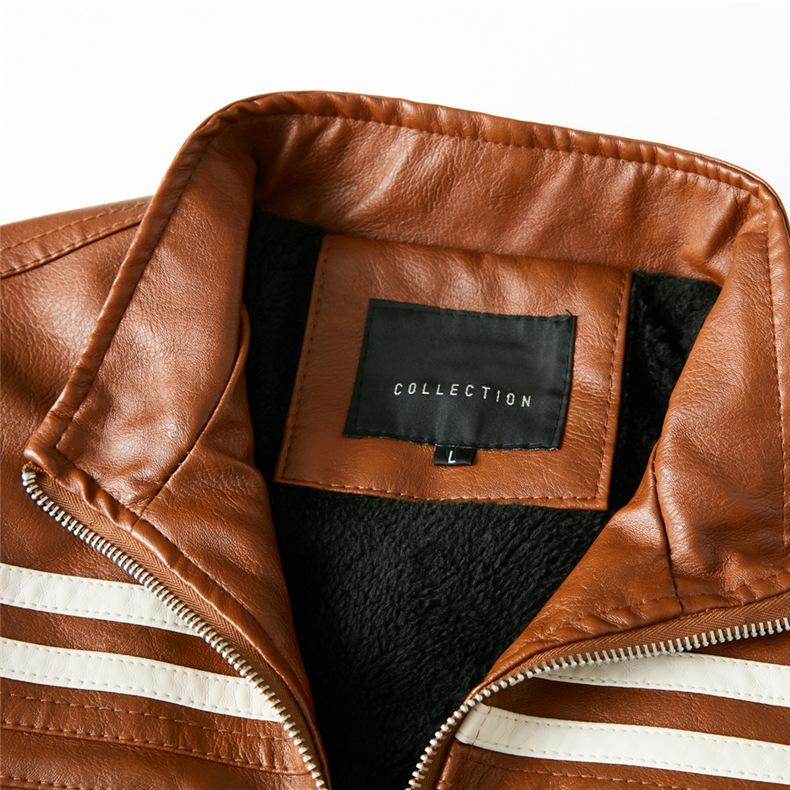 Новая мужская куртка, мотоциклетная куртка, кожаная куртка в такую ​​же полоску, эксклюзивная плюшевая кожаная куртка для мужчин