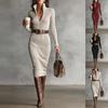 Французский шик Осень Новый стиль Темпераментная леди Элегантное облегающее трикотажное платье