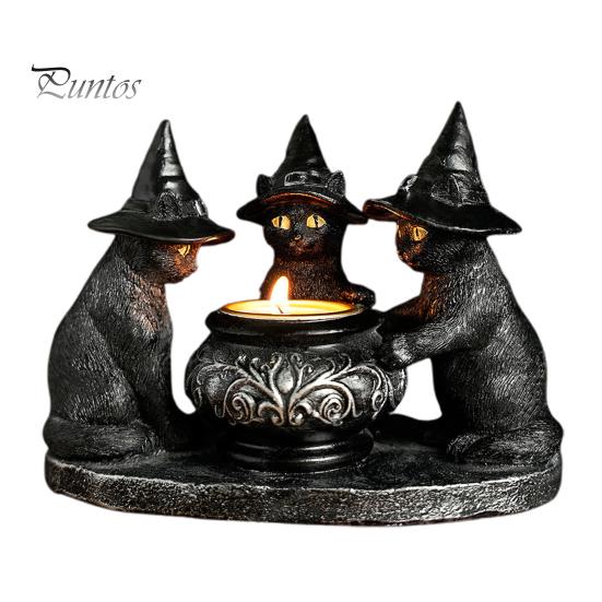 Подсвечник в виде черного кота, смоляной подсвечник в виде кошек на Хэллоуин с ведьмиными шляпами, винтажный подсвечник, настольное украшение, подарок для любителей кошек