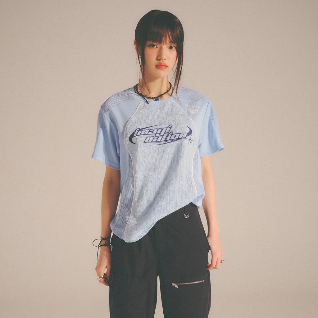LALAFOX Mesh Mix Cut Out T-Shirt Blue Bp2Ch013