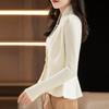 Women Sweater Coat V-Neck Long Sleeve Ruffle Hem Knitting Sweater Solid Color Slim Fit Waist Tight