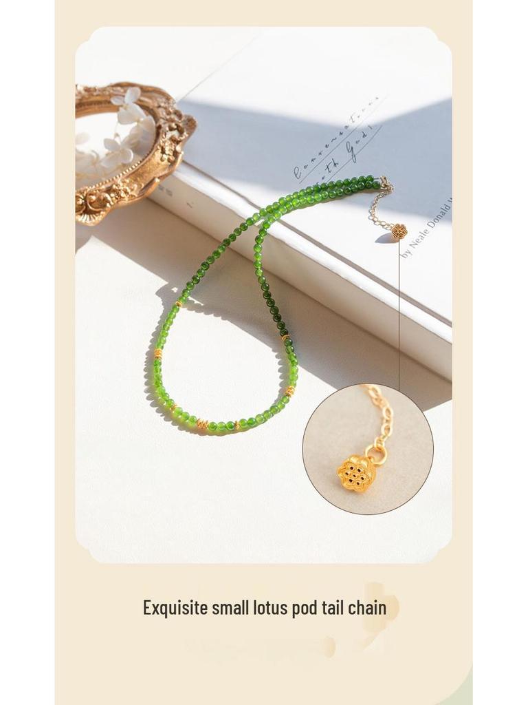 Ожерелье из нефрита Хэтянь с бусинами-просом - 4 мм Хрустальное зеленое нефритовое колье-чокер Ключичная цепочка